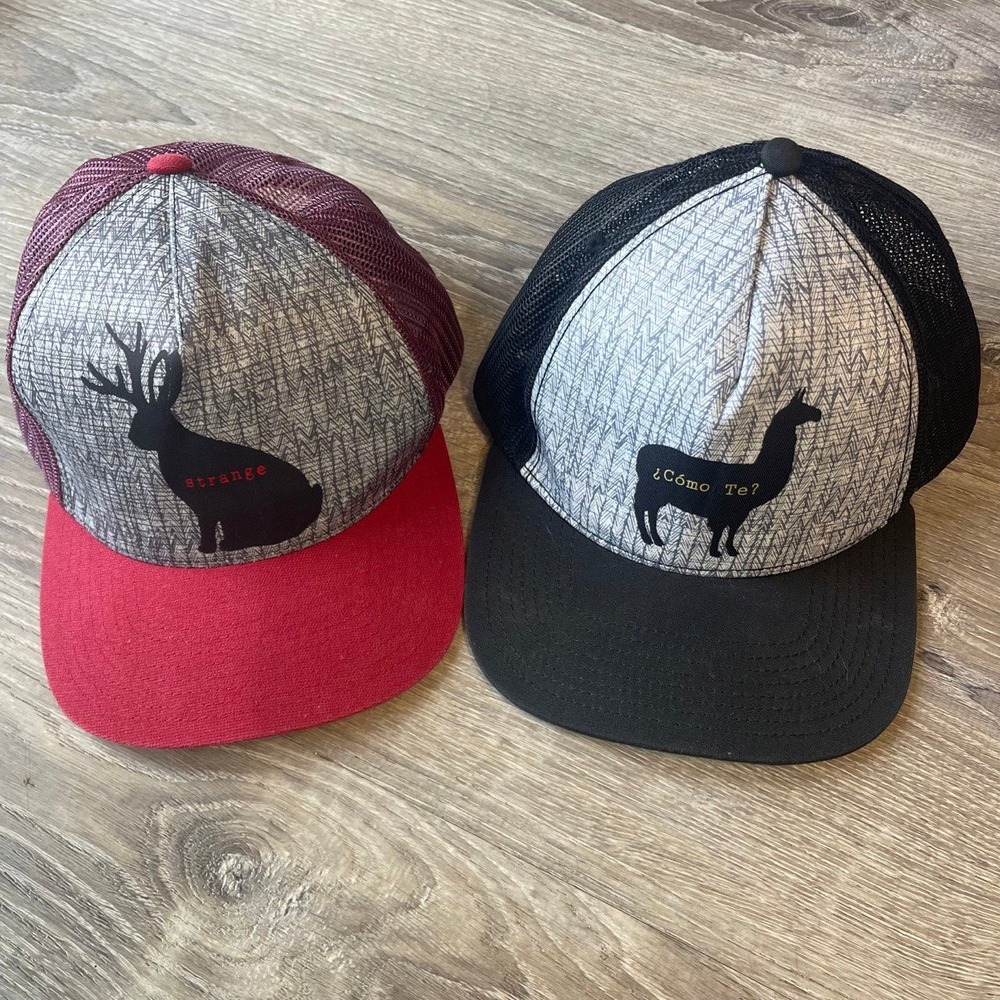 Prana Journeyman Trucker Hat Bundle Jackalope Strange & Llama Como Te Snapback
